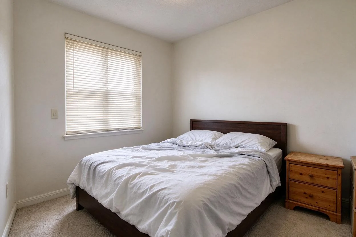 Calm primary bedroom before