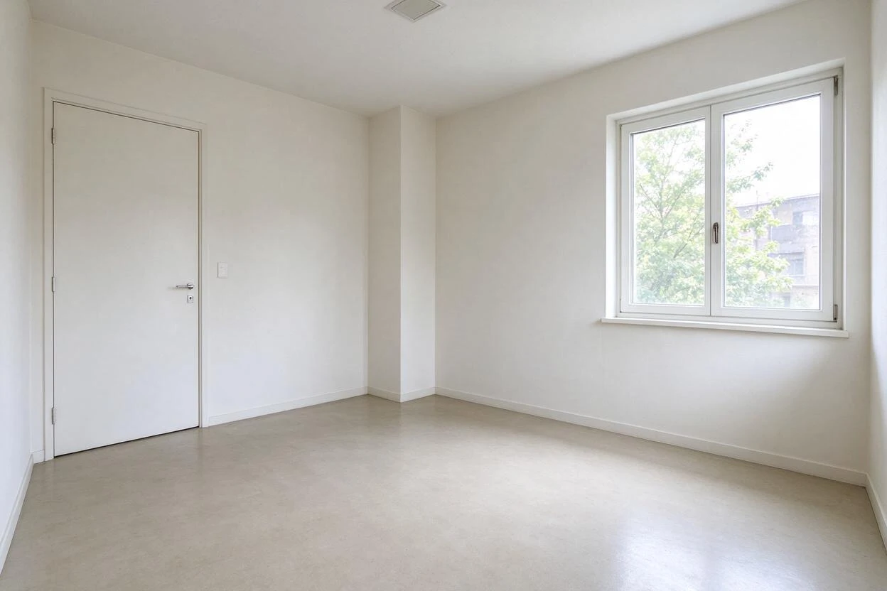Virtual staging before and after: an empty bedroom transformed into a serene, fully furnished retreat (before photo)