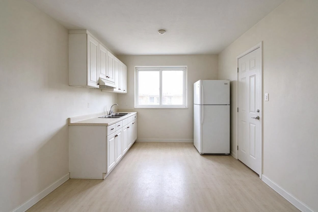 Virtual staging before and after: furnishing an empty kitchen photo into a bright, functional heart of the home (before photo)