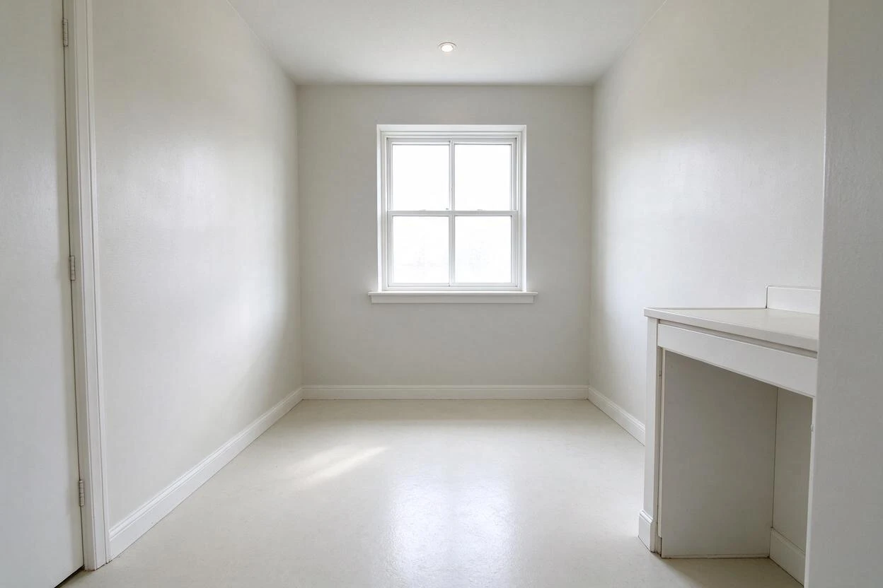 Virtual staging before and after: an empty bathroom rendered as a calm, spa-like space with fresh linens and decor (before photo)