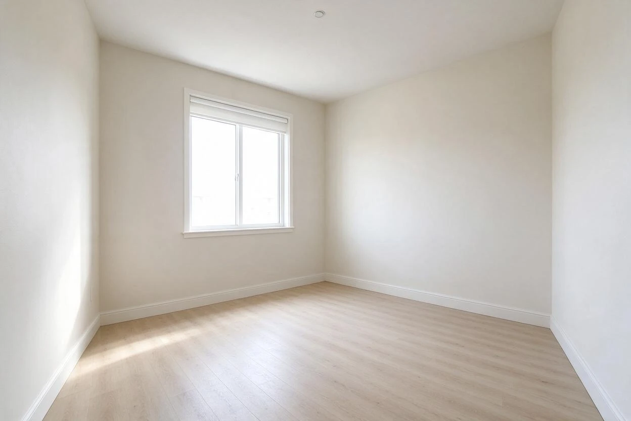 Virtual staging before and after: an empty home office fitted out as a focused, organized workspace (before photo)