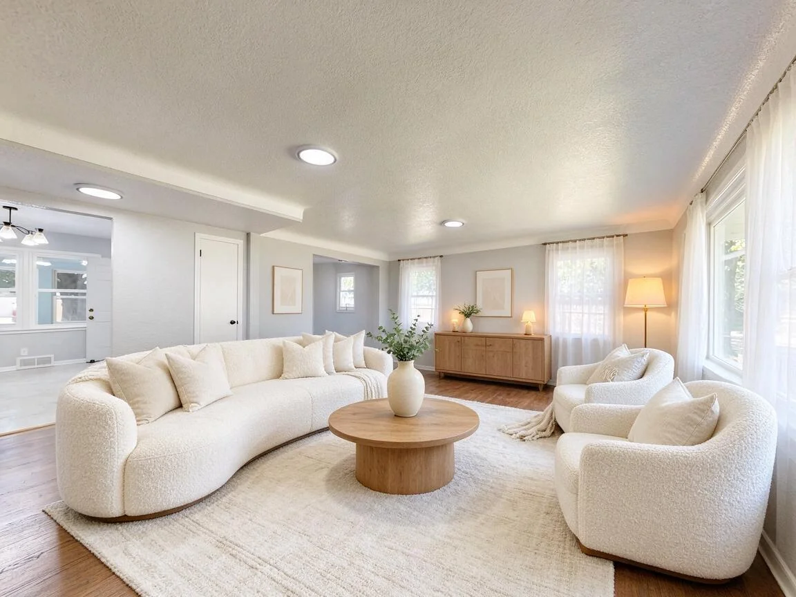 The same living room re-imagined in Cream β drag to compare. after