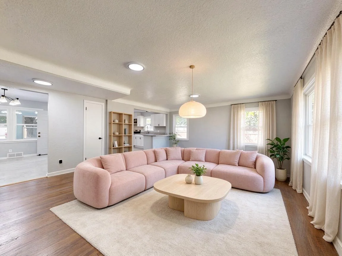 The same living room re-imagined in Korean β drag to compare. after